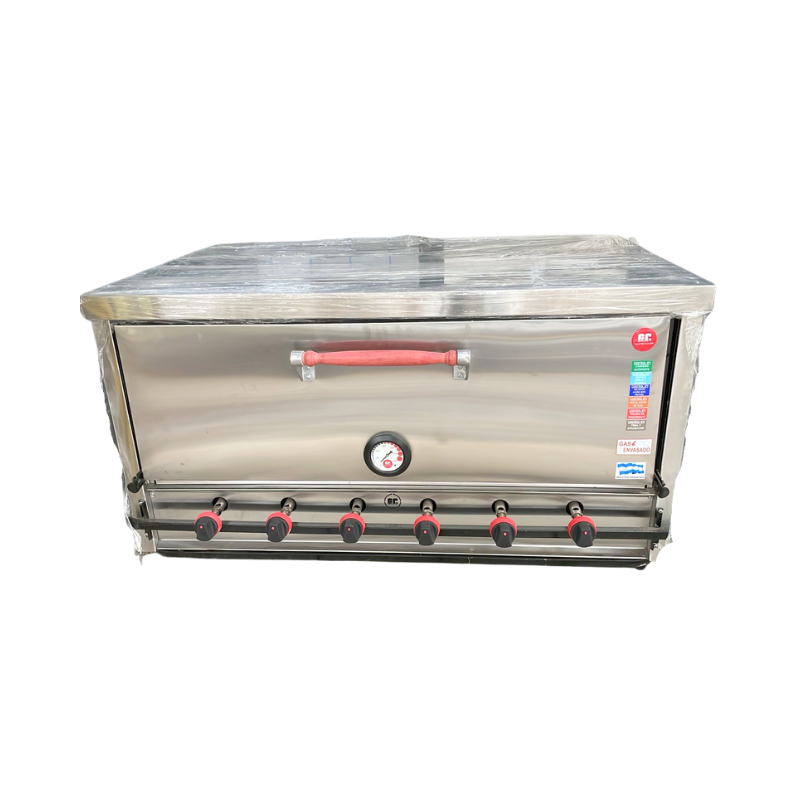 Horno 18 M pastelero GC
"• Exterior acero inoxidable.
• Frente Puerta de acero Inoxidable.
• Termómetro analógico
• Base de apoyo Reforzada desmontable
• quemadores tubulares
• 1 llave de comando industrial de bronce con perilla de baquelita
• Piso de ladrillos refractarios.
• 3 estantes movibles de Hierro
• Medida con base 1,40 mts
" Ancho: 1.24 mts cm Alto:  70 cm Profundidad: 79 cm
