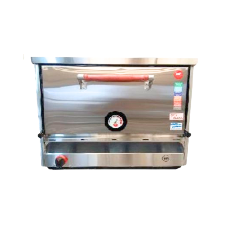 Horno 6 M con gratinador GC
"• Exterior acero inoxidable.
• Frente Puerta de acero Inoxidable.
• Termómetro analógico
• Base de apoyo Reforzada desmontable
• quemadores tubulares
• 1 llave de comando industrial de bronce con perilla de baquelita
• Piso de ladrillos refractarios.
• 3 estantes movibles de Hierro
• Medida con base 1,32 mts
" Ancho: 80 cm Alto:  62.5 cm Profundidad: 41 cm
