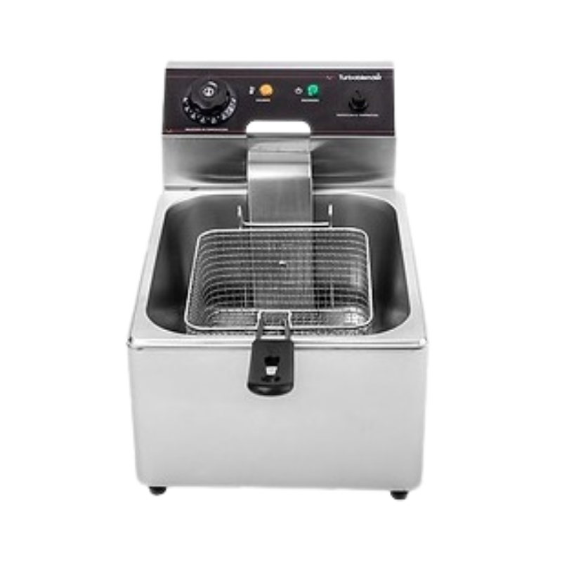 Freidora eléctrica TB FR6V1
"• 1 Tanque 
• Capacidad 6 lts
• Acero inoxidable
• Protector por sobrecalentamiento
• 1 Canasto freidor 17 x 10 x 19
• Temperatura regulable hasta 200°
• Indicador de encendido
• Tapa protectora
"Amcho: 26..5 cm Alto: 29 cm Profundidad: 42.5 cm