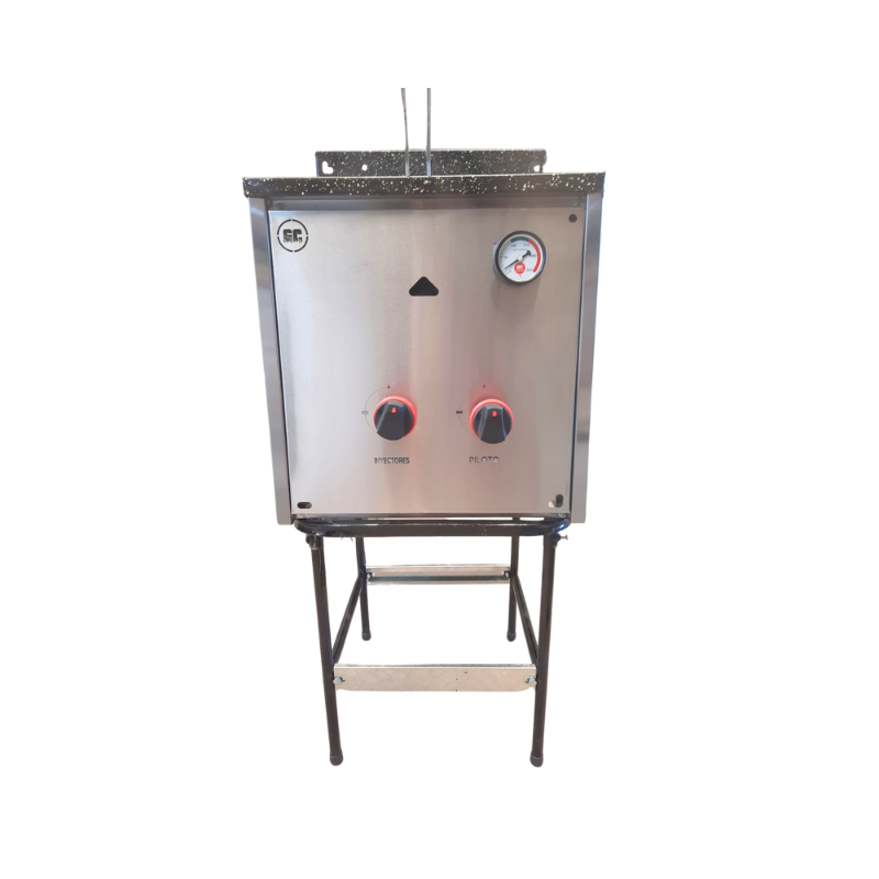 Freidor 10Lts GC
"• Frente acero inoxidable.
• termómetro.
• 2 Robinetes
• Tacho enlozado
• 1 canasto
" Ancho: 37 cm Alto:90 Cm Profundidad: 45 cm