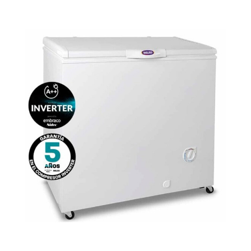 Freezer FIH 270 
"• Compresor de ultima generación (Inverter)
•Termostato múltiple (enfriador/conservadora/freezer/frio extremo)
• Canastos plástico
• Puerta robusta con manija ergonómica
• Exterior/interior: electrozincado- prepintado blanco
• Condensación: Estatica
Ancho: 92cm Alto: 95.5 cm Profundidad: 71.5 cm