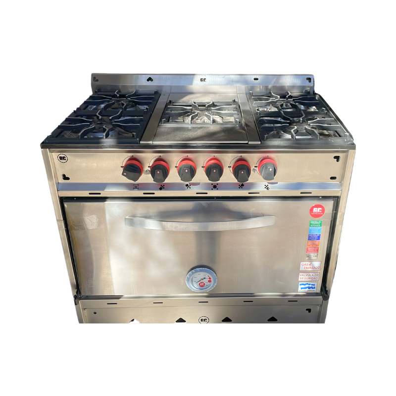 Cocina 5 hornallas ciega Gastro Calor rejilla fundición aluminio
"• Acero inoxidable.
• Laterales exterior cincalum.
• Interior cincalum.
• Horno con piso ladrillo refractario.
• Rejilla fundición aluminio.
• 2 estantes móviles.
• válvula seguridad en horno
"Ancho: 90 cm Alto: 87 cm Profundidad: 59cm