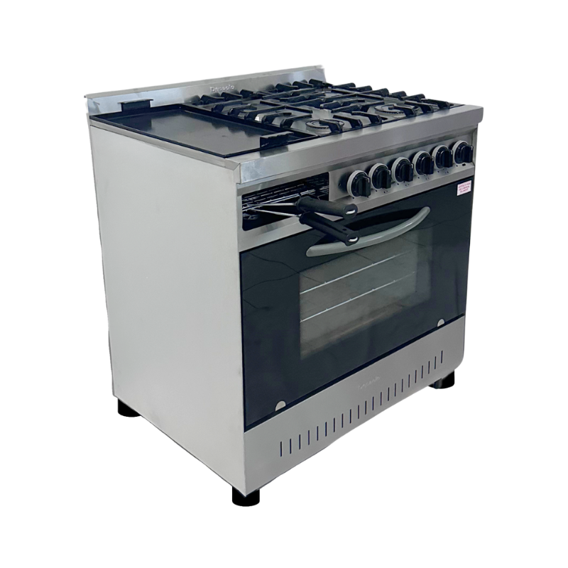 Cocina 4 plancha c/tost visor Linea Delizia Rej fundición Depaolo
• Acero inoxidable.
• Laterales exterior cincalum.
• Puerta doble vidrio templado.
• Pirómetro.
• Horno con piso ladrillo refractario.
• Interior enlozado.
• Rejilla fundición.
• 2 estantes móviles.
• Válvula seguridad en horno.
• Plancha bífera lisa.
• 1 Pinza tostador.
" Ancho: 90 cm Alto: 84 cm Profundidad: 65 cm