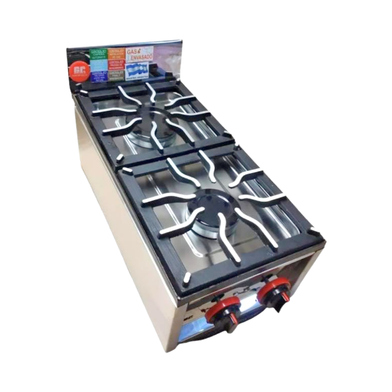 Anafe 2 hornallas GC Robinete a lo Largo
"• Acero Esmerilado
• Bandeja antiderrame de acero inoxidable
• Rejilla de apoyo de fundición
• Quemadores circulares de fundición de aluminio.
• Base estructural reforzada.
"Ancho: 28cm Alto: 20 cm Profundidad: 55cm