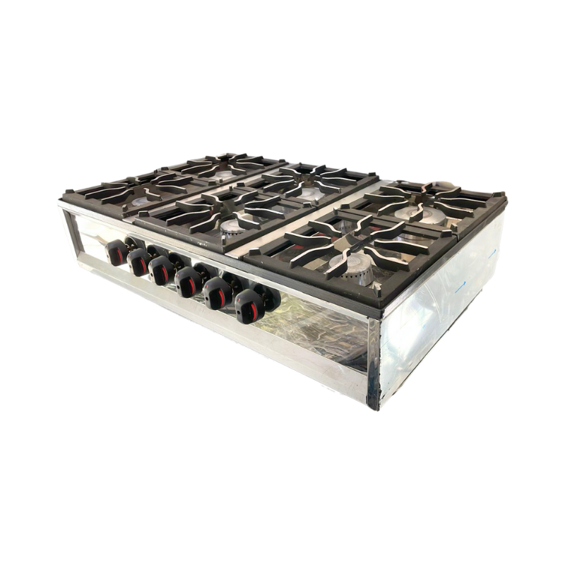 Anafe 6 Hornallas Gastro calor
• Anafe acero
• Rejillas fundición aluminio.
• 6 Robinetes
• Con base desmontable
"Ancho: 90cm Alto: 94 cm Profundidad: 59cm