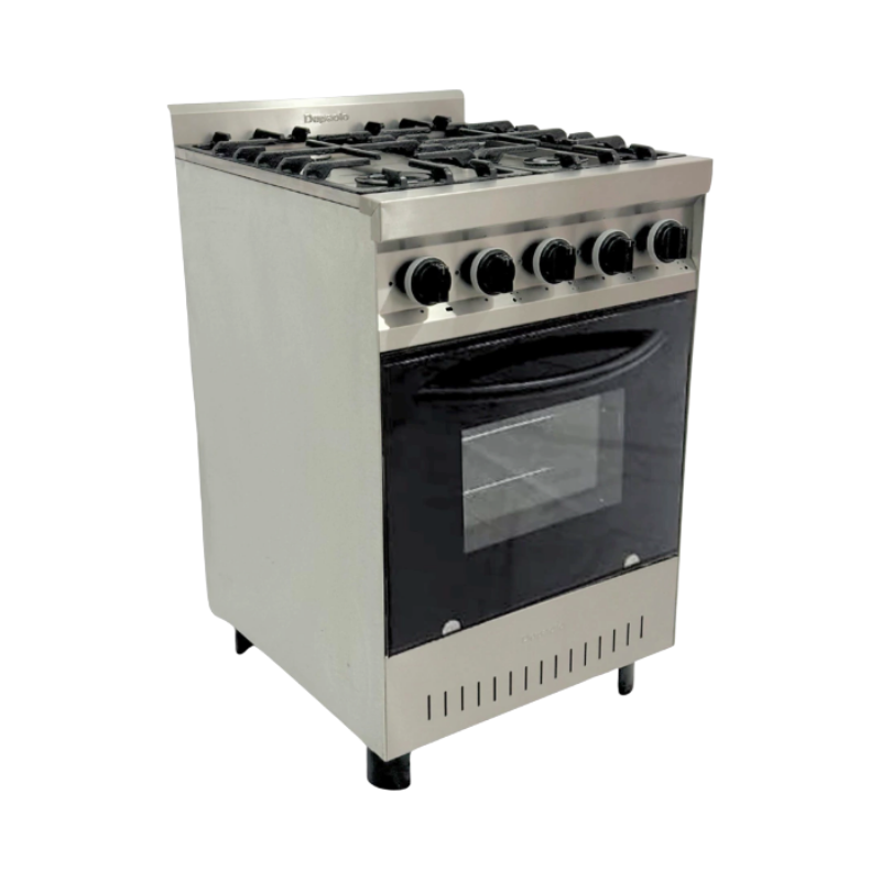 Cocina 4 hornallas visor Delizia Rej fundición Depaolo
"• Acero inoxidable.
• Laterales exterior cincalum.
• Puerta doble vidrio templado.
• Horno con piso ladrillo refractario.
• Interior enlozado.
• Rejilla fundición.
• 2 estantes móviles.
• Válvula seguridad en horno.
"Ancho: 57 cm Alto: 84 cm Profundidad: 65 cm