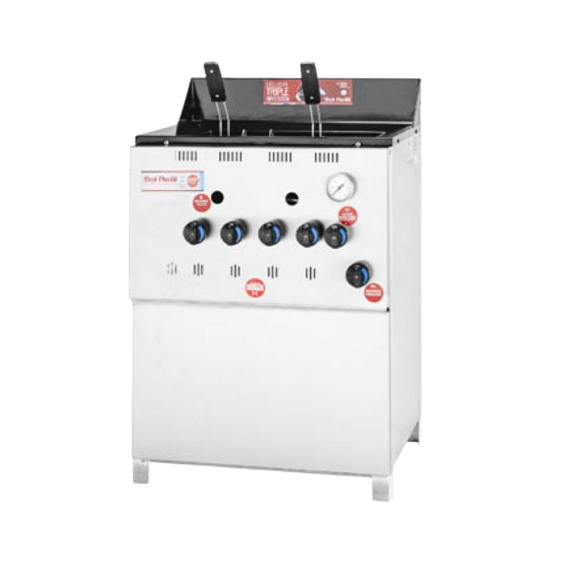 Freidor 33 Lts Sol Real
"• Gabinete 100% acero inoxidable.
• Puerta inferior desmontable.
• Tacho enlozado.
• 2 Canastos acero inox (1 de 24 x 18 x 12cm y 1 de 24 x 24 x 12 cm.)
• 12 inyectores con comandos individuales
• 1 Piloto.
• 1 Válvula seguridad.
• Desague llave esférica de bronce
" Ancho: 63 cm Alto: 96 cm Profundidad: 60 cm