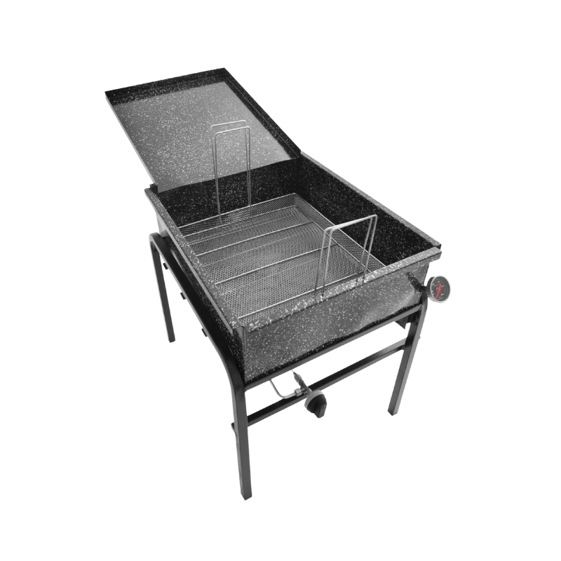 Freidor churrero Depaolo
"• Tacho enlozado.
• Bandeja enlozada
• Termómetro
• Esclusa de bronce
• 1 Canasto con escurridor
• 4 quemadores tubulares
" Ancho: 50 cm Alto: 25 cm Profundidad: 60 cm