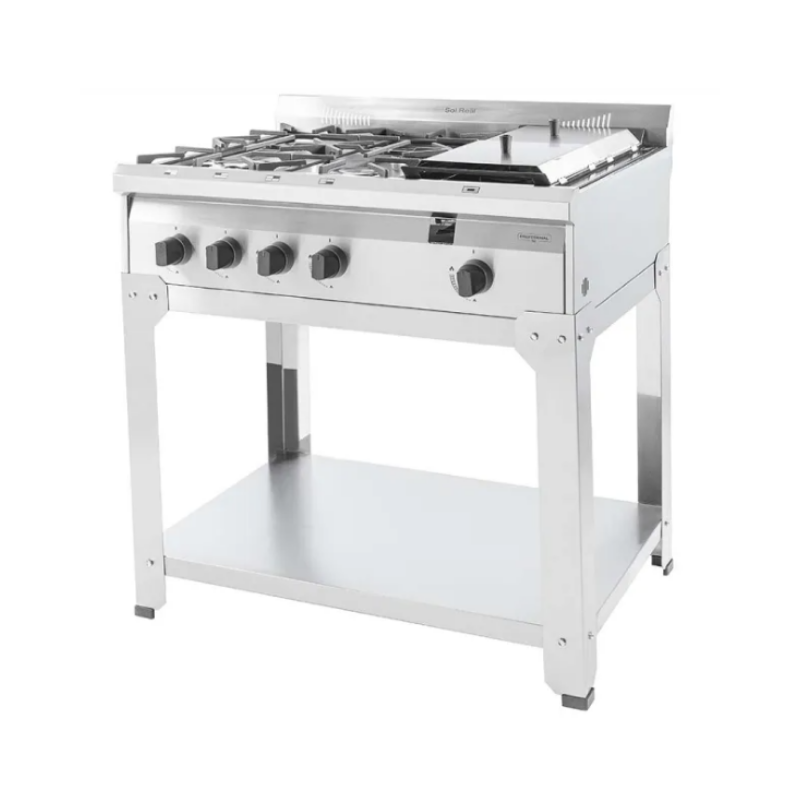 Anafe estructural 4 hornallas y plancha Sol Real
• Anafe acero
• Rejillas fundición vitrificada.
• Bandejas antiderrame desmontable
• Plancha bifera enlozada
Medidas: Ancho: 86,3 cm Alto: 94.2 cm Profundidad: 62.1 cm