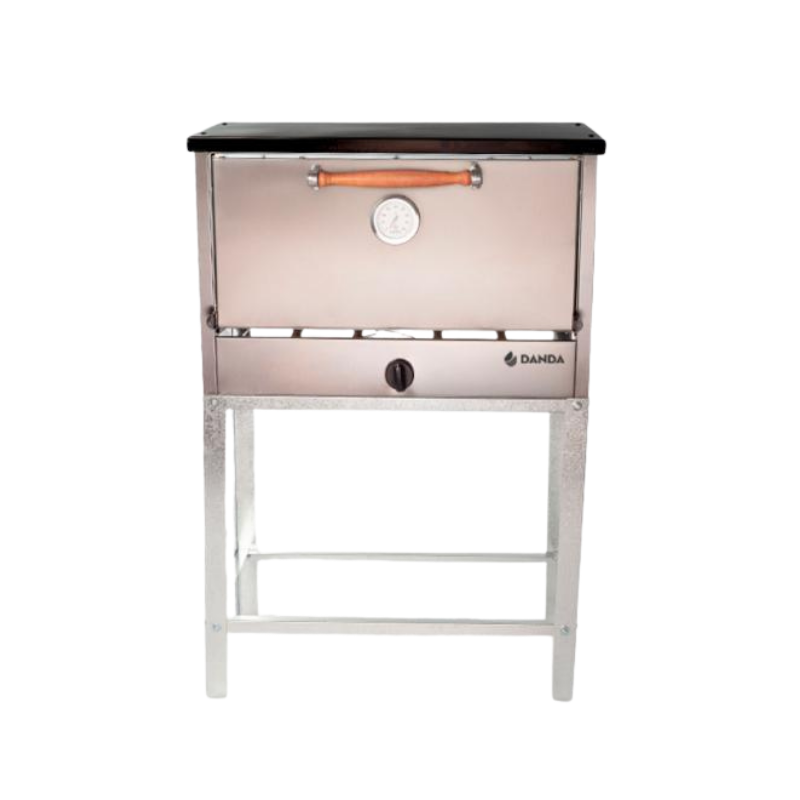 Horno 6 M acero Danda
• Exterior acero inoxidable AISI 430.
• Piso ladrillo refractario.
• Base desmontable, reforzada.
• Interior enlozado. 
• 3 rejillas extraibles 
• Apto para gas natural y gas envasado,
• Medidas s/base: Alto: 57 cm Prof: 45 cm 
• Peso: 38 kg
