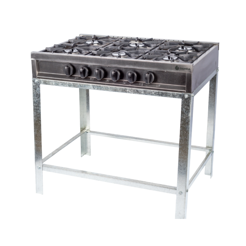 Anafe 6 hornallas Danda
• Acero inoxidable
• Rejillas fundición aluminio
• Bandeja antiderrame desmontable
• Base desarmable