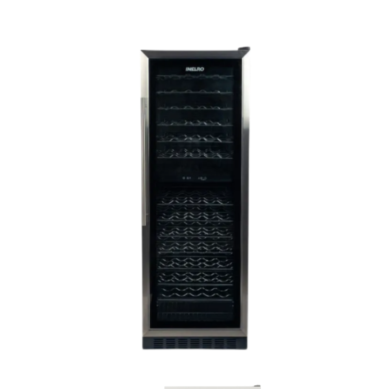 Cava de Vinos | 163 Botellas | Doble Zona | Inox Door.
• Compresor de última generación.
• Descongelamiento automático Auto-Defrost.
• Equipo silencioso Low Noise.
• Iluminación LED interior.
• Puerta de 3 capas de vidrio templado. Capacidad: 163 botellas, con 14 estantes.
Medidas: 59.5 cm x 1.71 cm x 68 cm